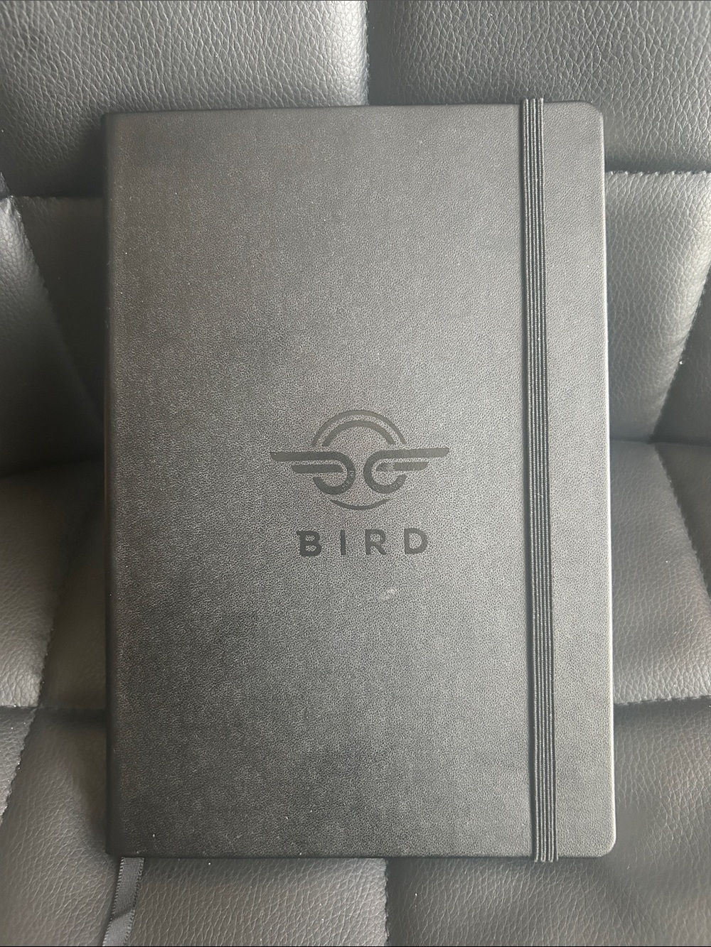 BIRD Black Faux Hardcover Journal W/Elastic Band+Includes Satin Bookmark